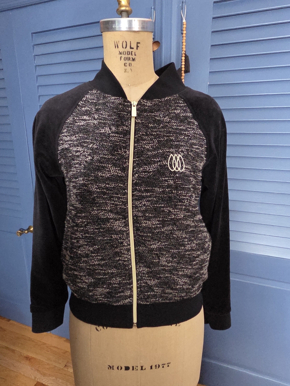 Sean John Velour Marled Bomber Jacket Track Top Black White XL Like New